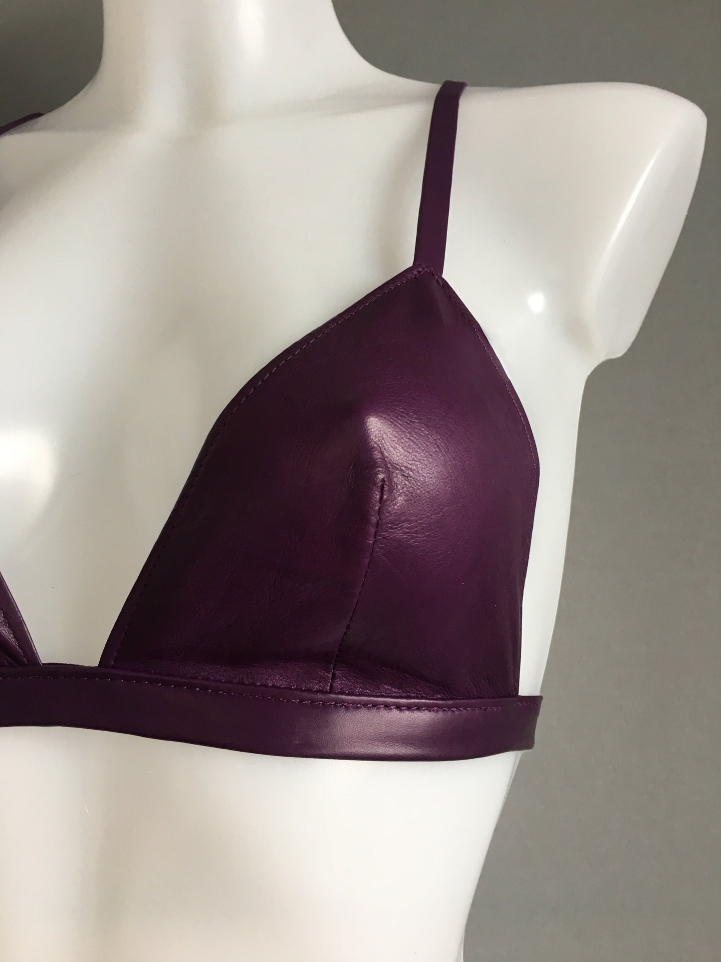 Halter Tie Leather Bikini Bra 32-44, A-J cups