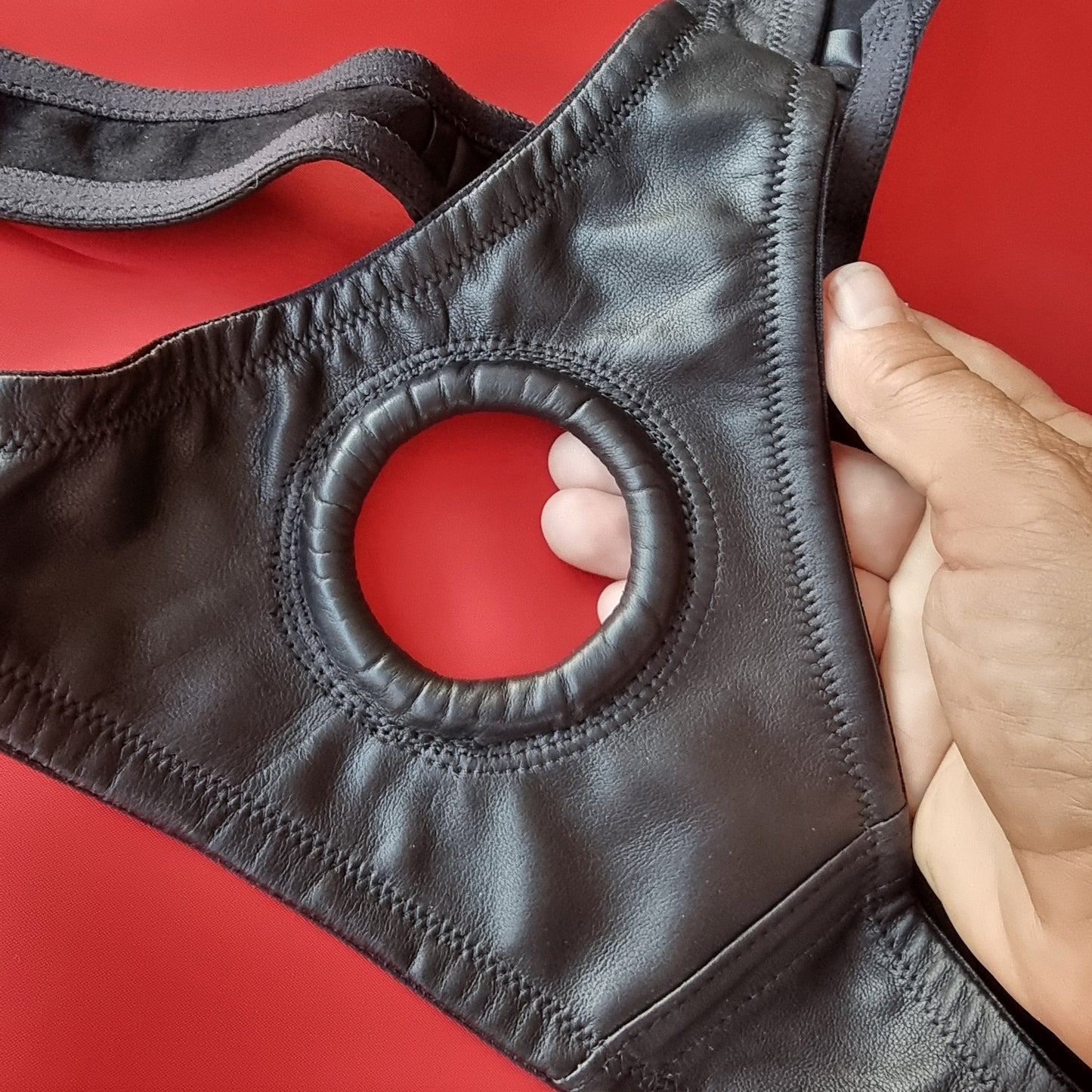 Men's Leather Lined Squeeze Thong with Integral Ring