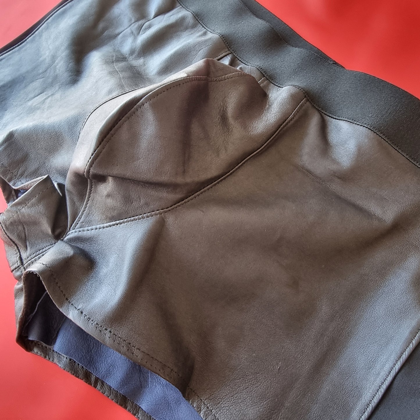 Leather Lined Fitted Boxer Briefs Black with k-ink blue lining size 36/L - now at 60% off