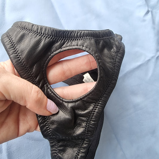 Men's Leather Lined Squeeze Thong Black with blue lining