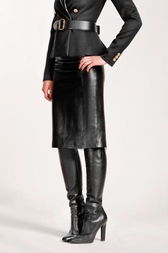 Knee Length Lamb Skin Pencil Skirt