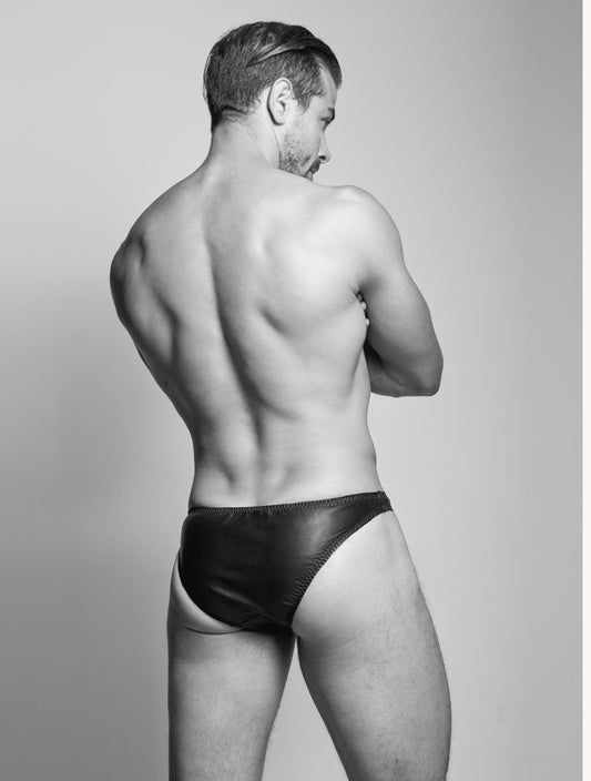 Black eather Men's Briefs - Washable Glove Leather