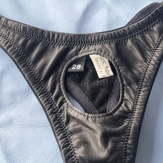 SLIGHT SECONDS Men's Leather Lined Squeeze Thong Black 32,  38, 40 - NOW 70% OFF!