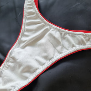 White leather thong size 14  with red edge - was £109