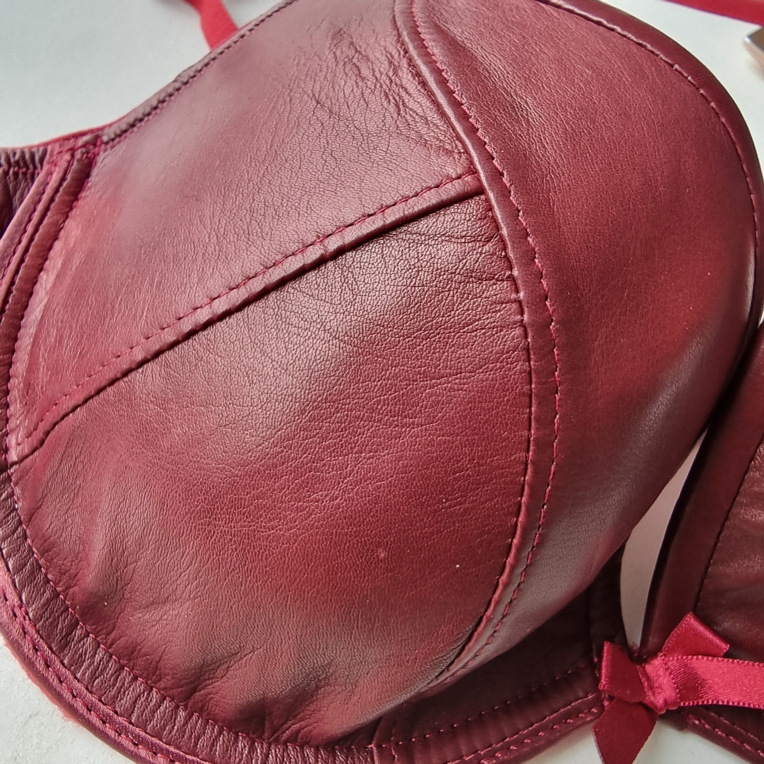 Leather Bra, Padded Plunge burgundy leather bra – Lux Tenebrae