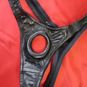 Men's Leather Lined Squeeze Thong with Integral Ring