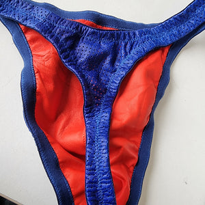 Men's Leather Lined Thong Perf Blue with Red lining size 32/S - was £150