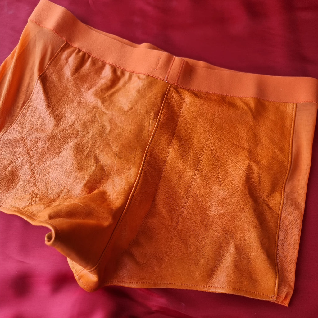 Mens Fitted Leather Boxer Briefs orange size 38