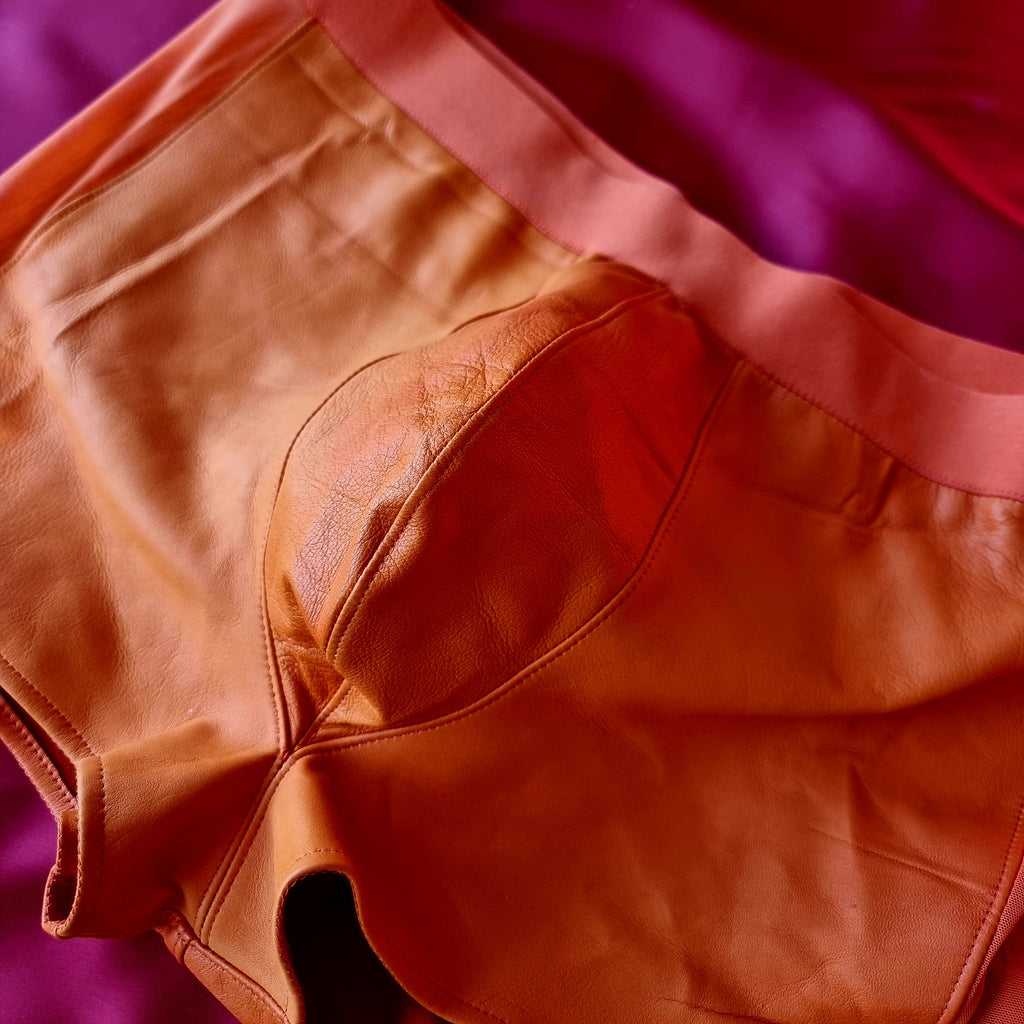 Mens Fitted Leather Boxer Briefs orange size 38