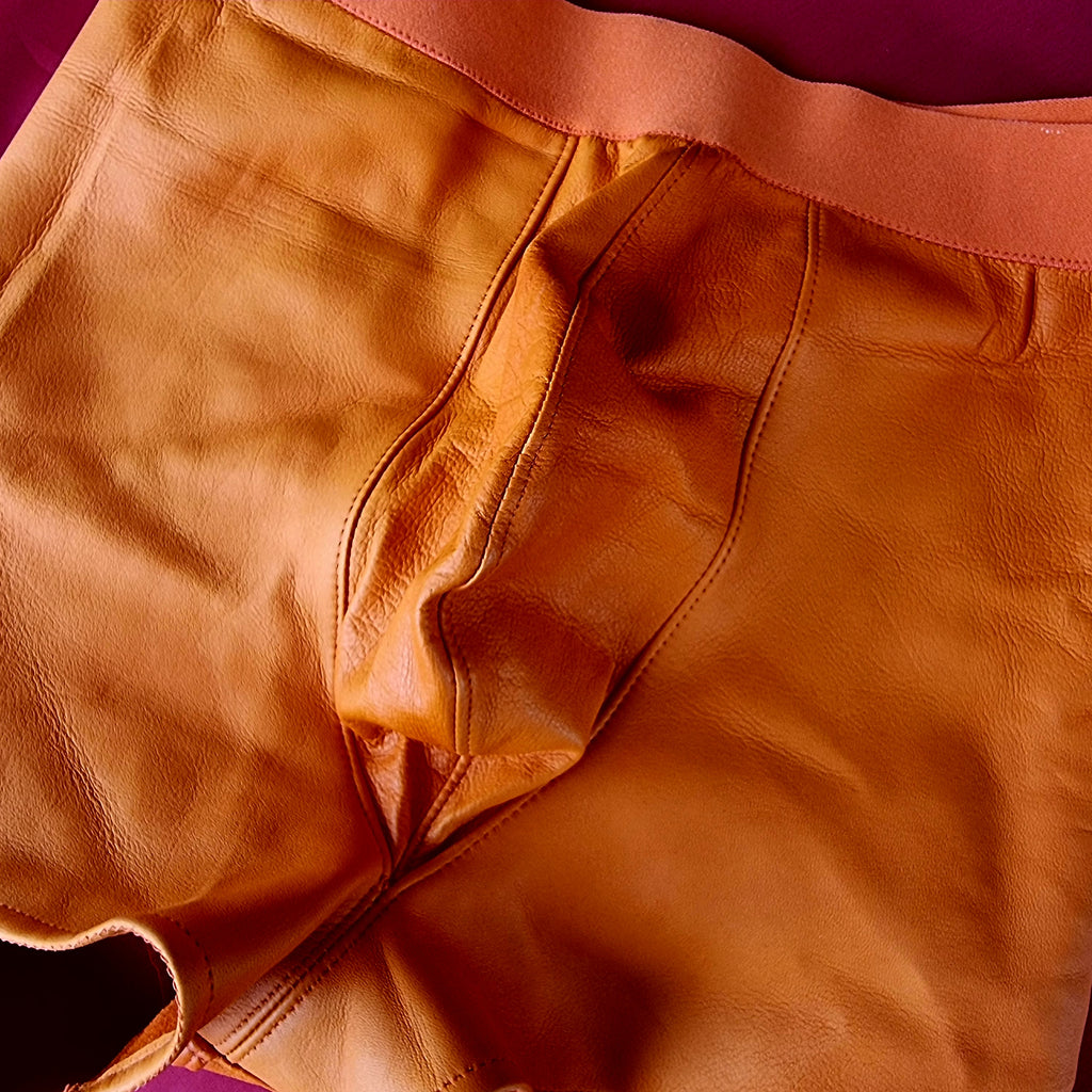 Mens Fitted Leather Boxer Briefs orange size 38