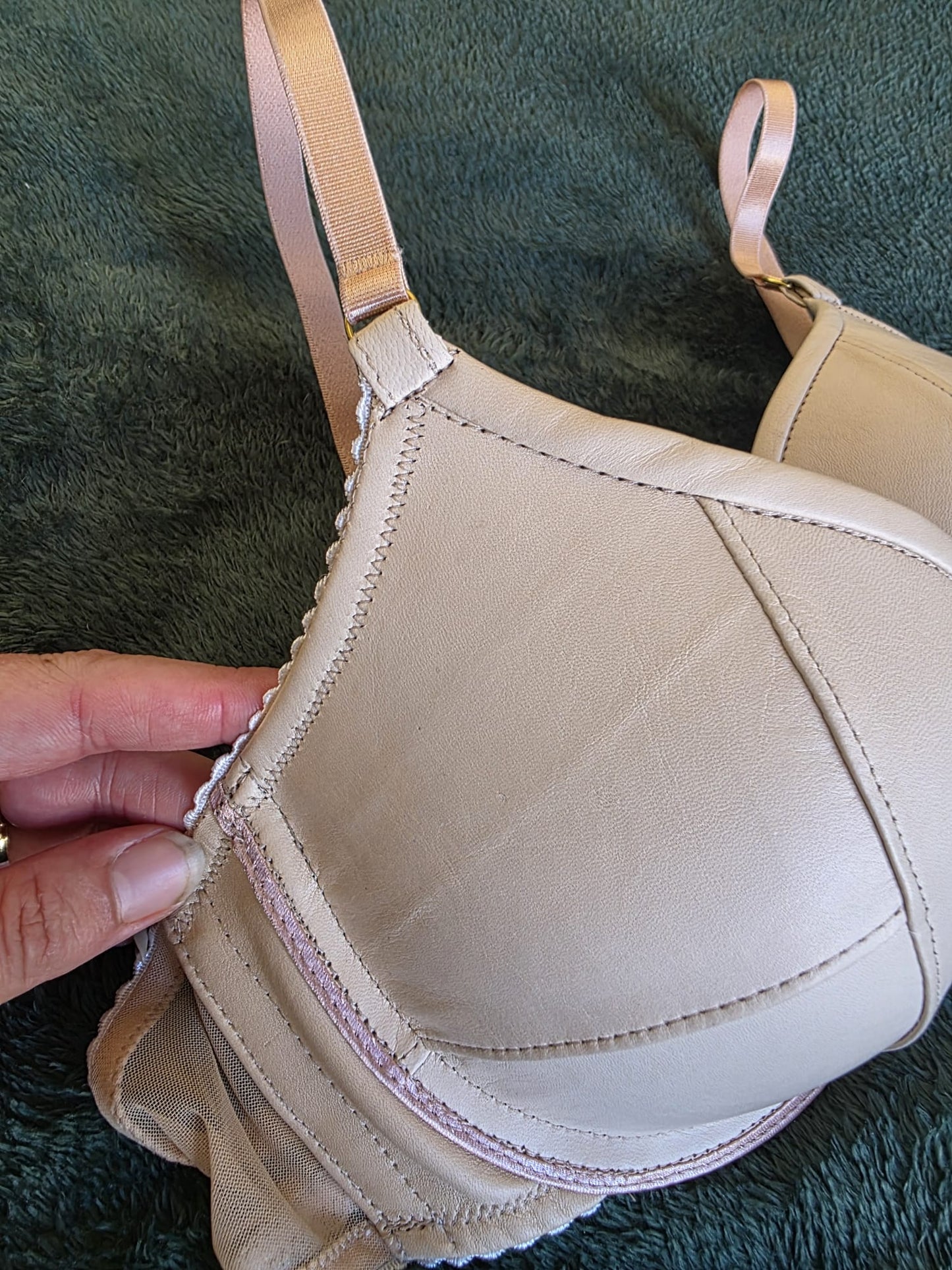 Leather Plunge Bra Latte - 34B