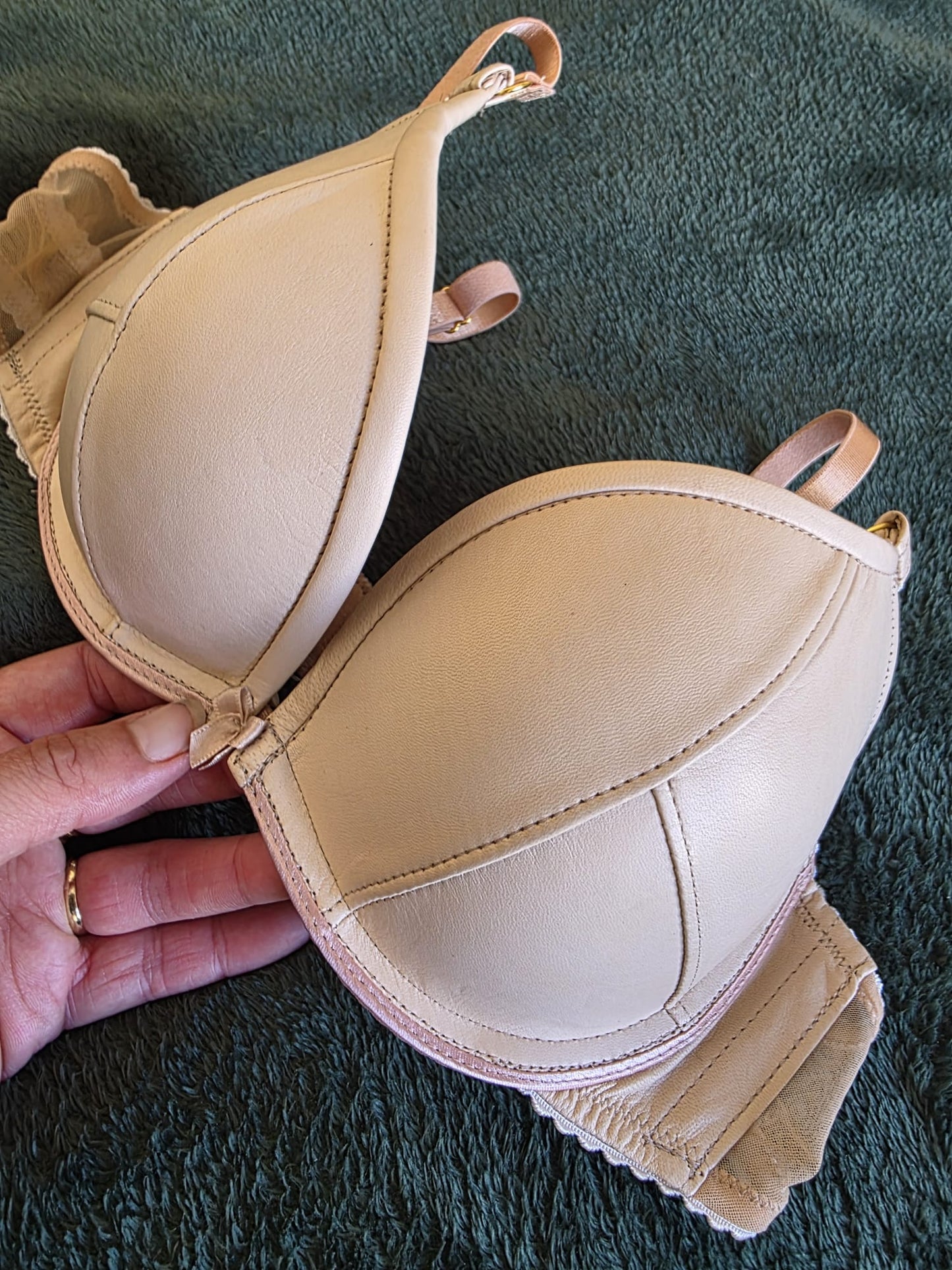 Leather Plunge Bra Latte - 34B