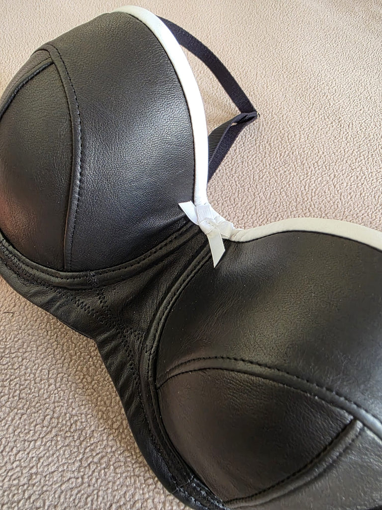 Leather balcony bra A-DD with straight top edge, underwired padded