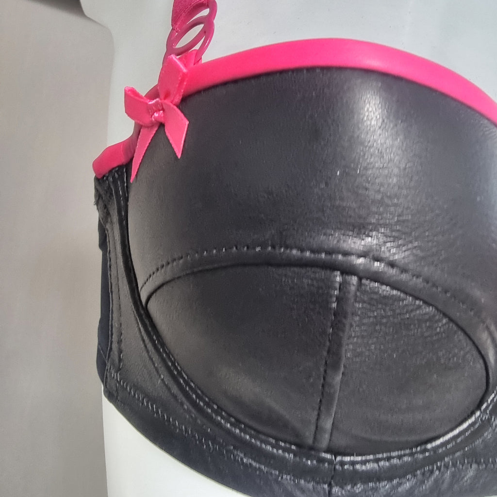 Leather balcony bra A-DD with straight top edge, underwired padded