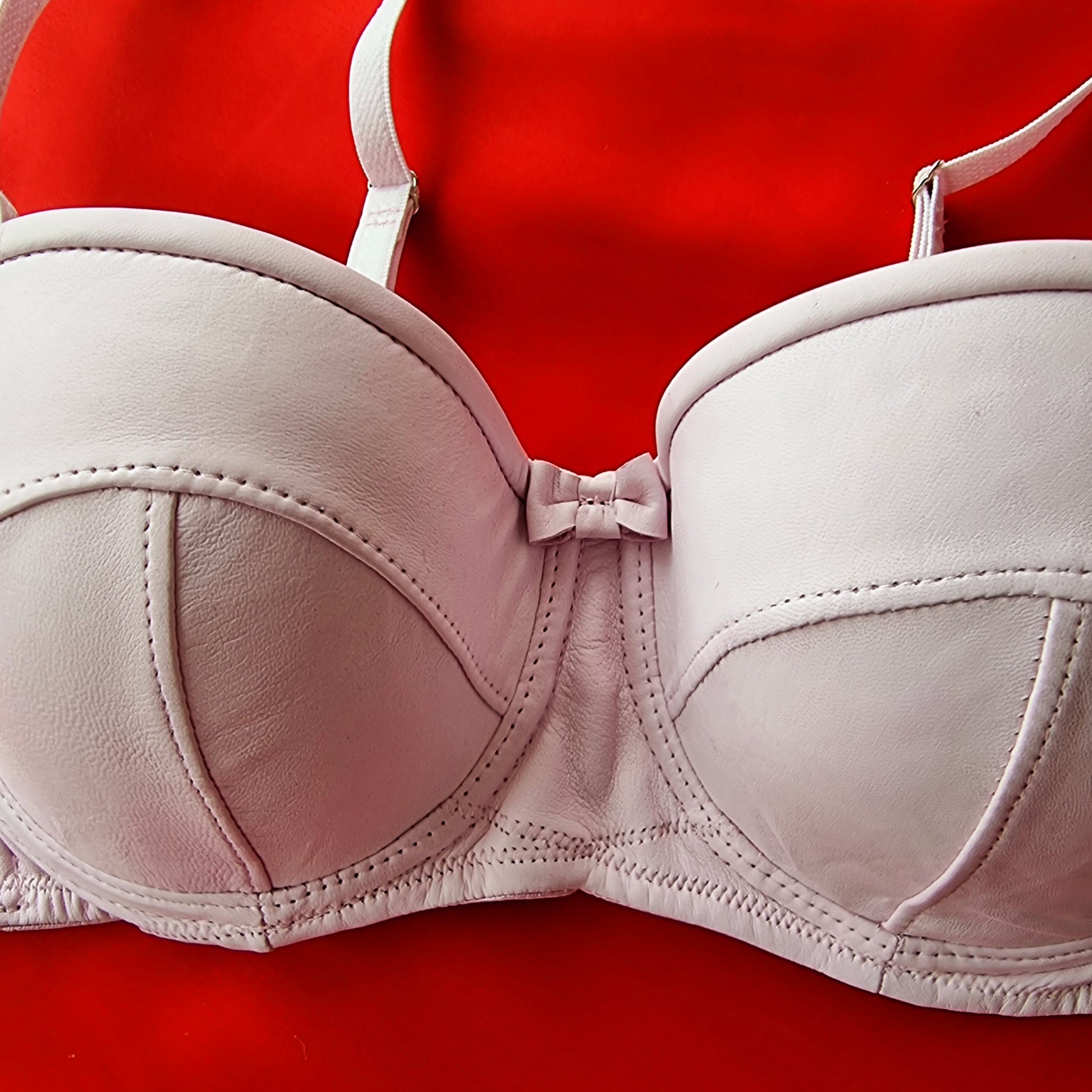 Leather balcony bra A-DD with straight top edge, underwired padded

