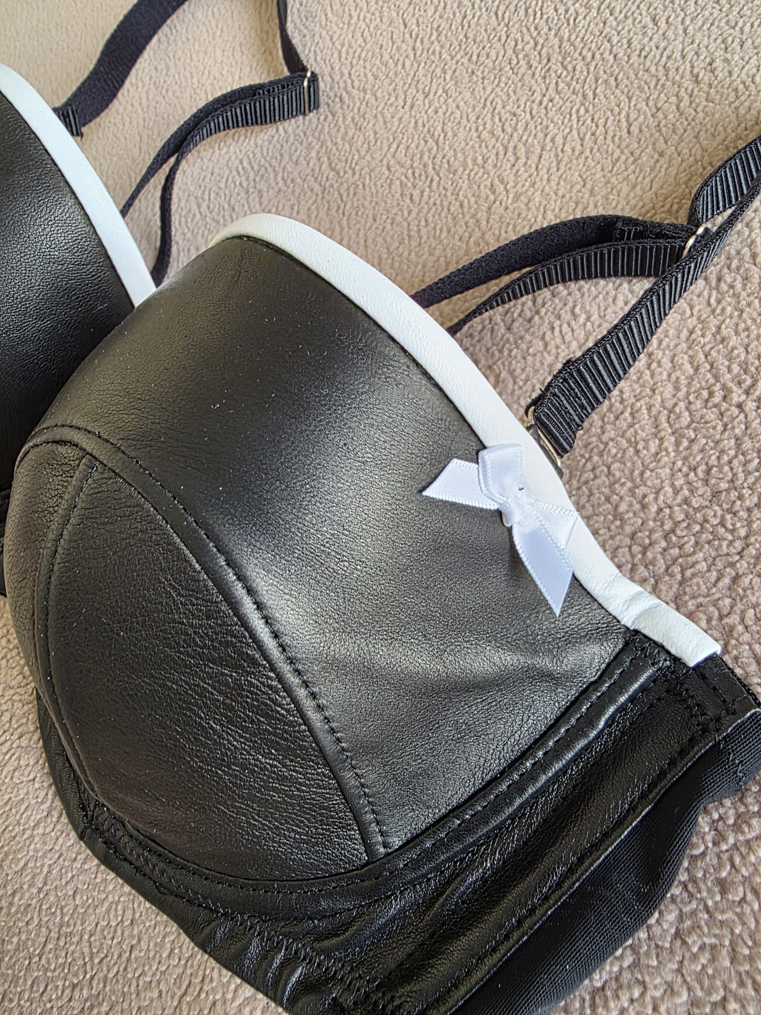 Leather balcony bra A-DD with straight top edge, underwired padded