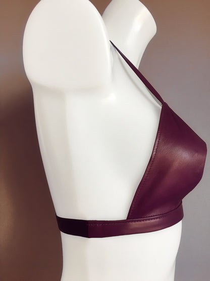 leather haleter bra