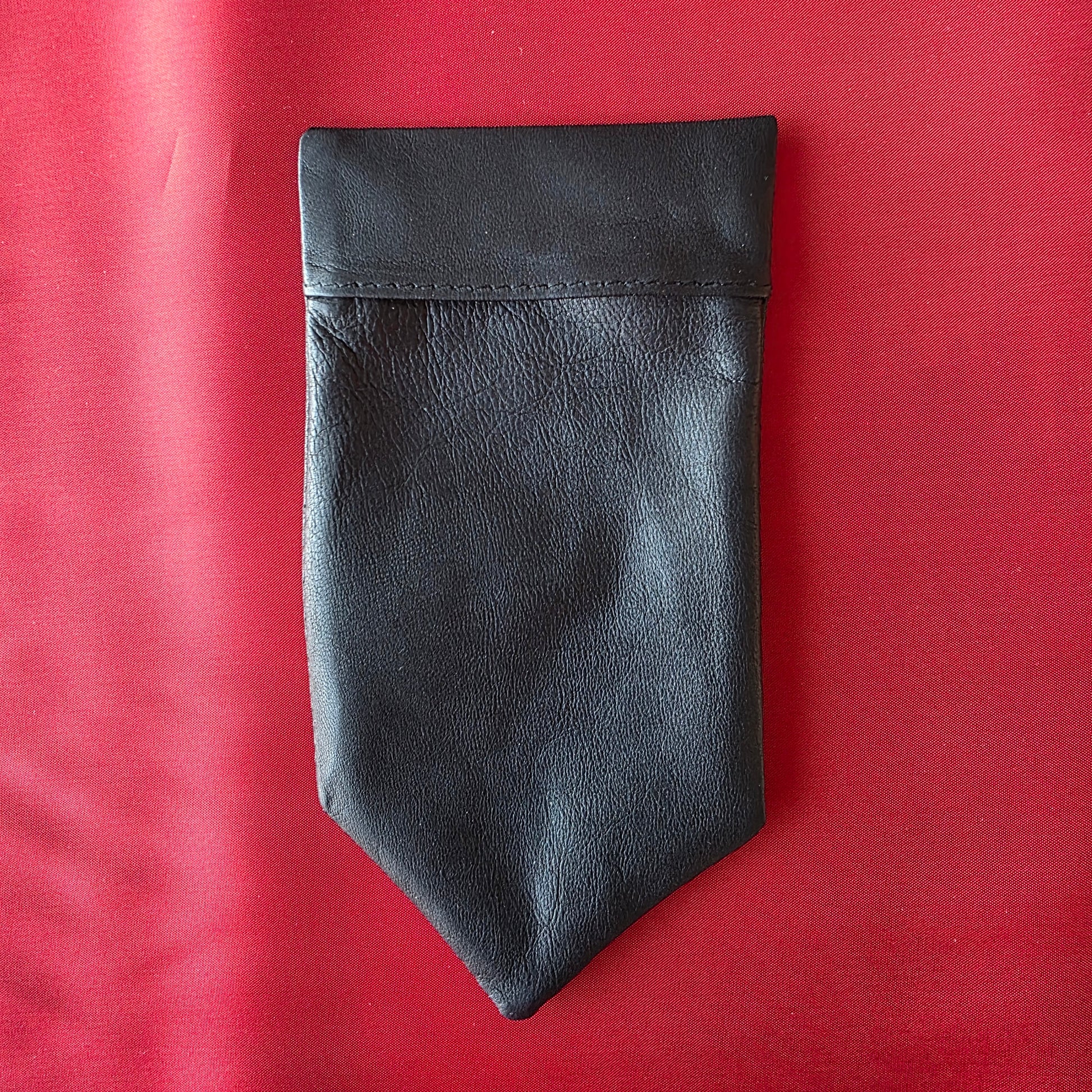 Lux Tenebrae black washable glove leather pocket square laid flat


