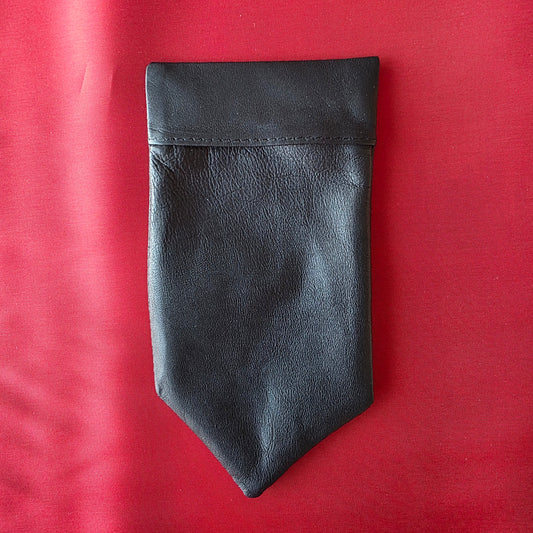 Lux Tenebrae black washable glove leather pocket square laid flat

