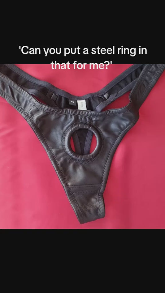 Men's Leather Lined Squeeze Thong with Integral Ring