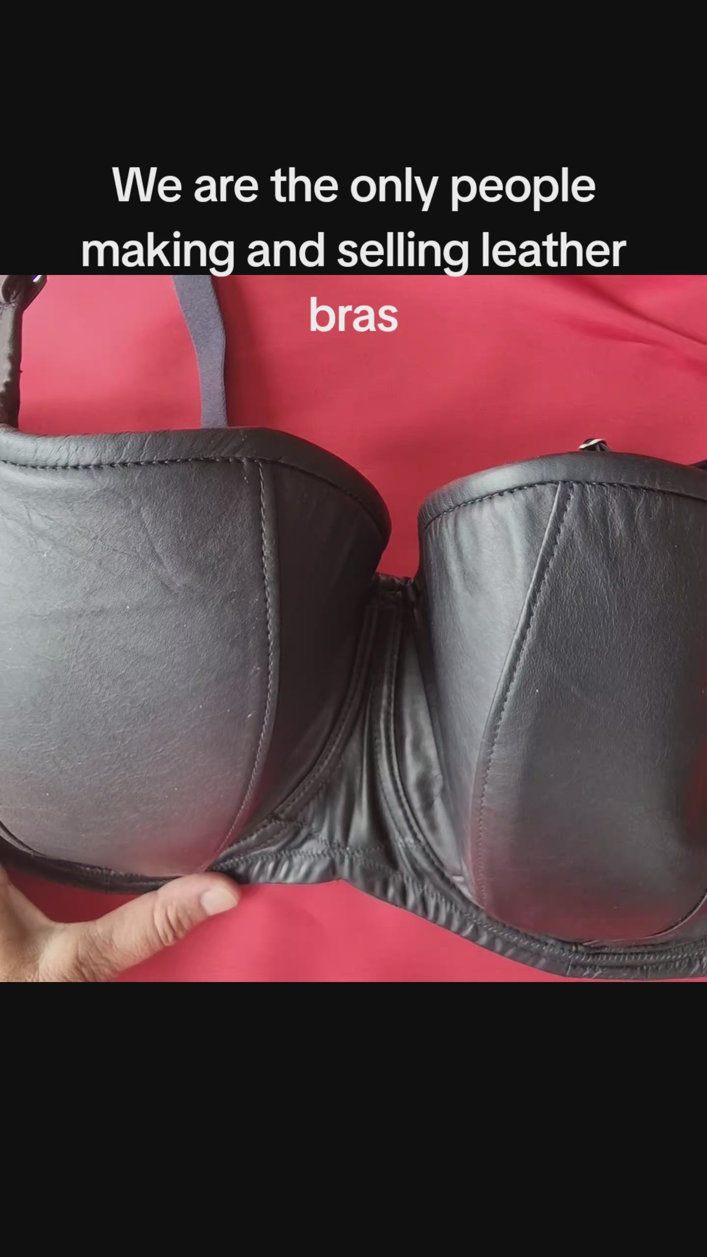 Leather balcony bra D-HH with curved top edge, wider straps

