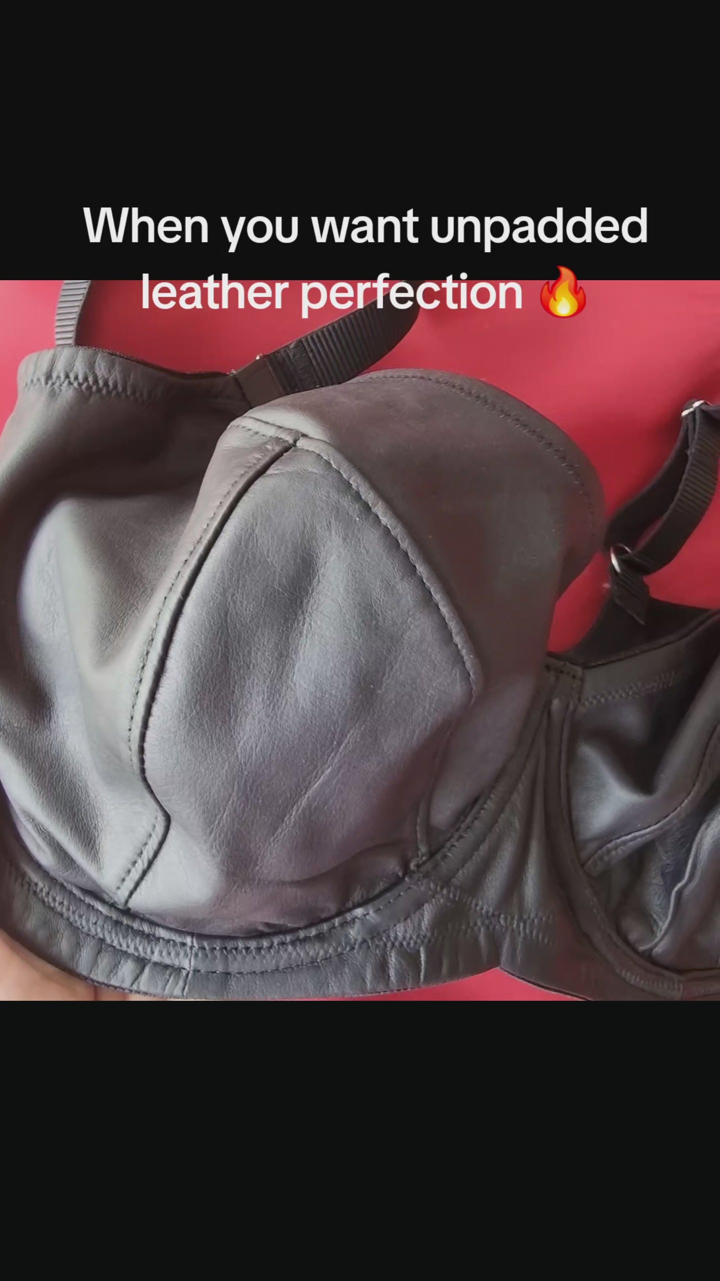 Black unpadded leather bra