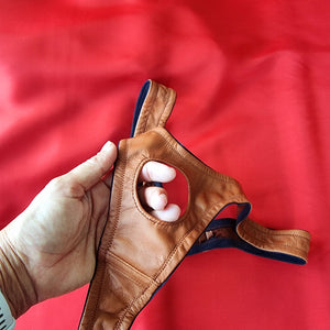 Men's Leather Lined Squeeze Thong British Tan with black lining 34/M - WAS £170