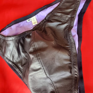 Men's Leather Lined Briefs Black with lilac lining - 32/S - was £199