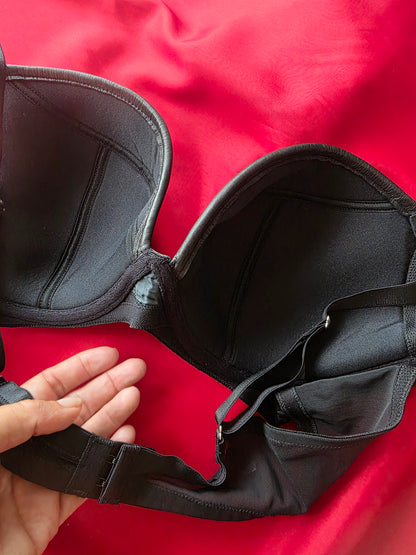 Black Padded Plunge Leather Bra - 40D