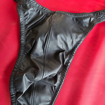 Men's Leather Lined Thong Black with Grey Lining