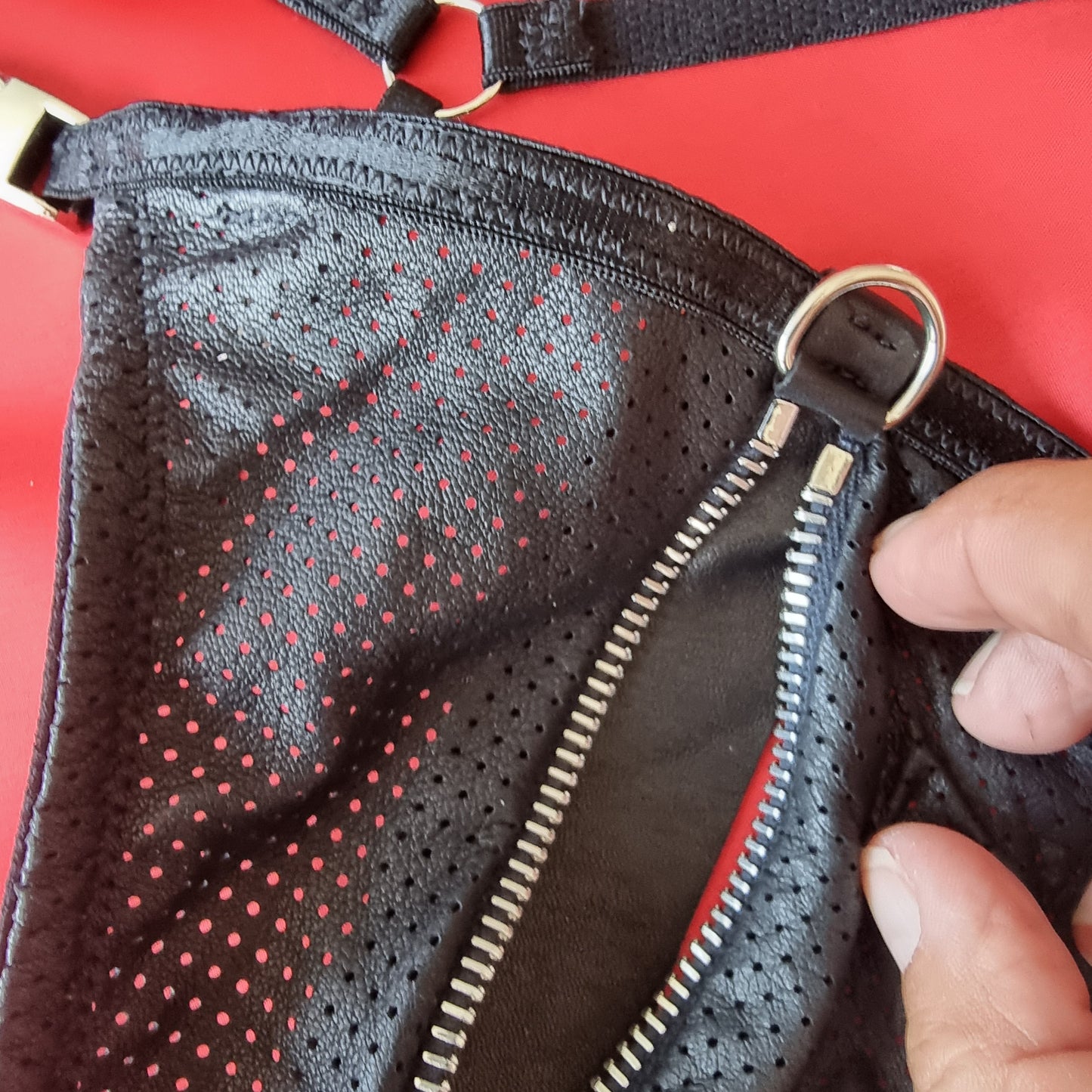 Adjustable ZIP Stripper String Perforated Black with silver metalwork size 12