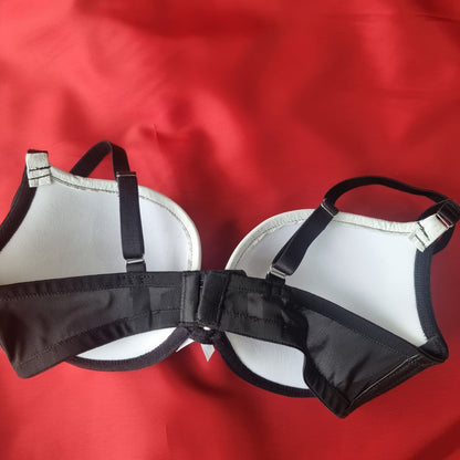 Black & White Padded Plunge Leather Bra - 32D (Pristine)
