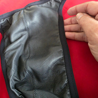 Men's Leather Lined Thong Black with Grey Lining