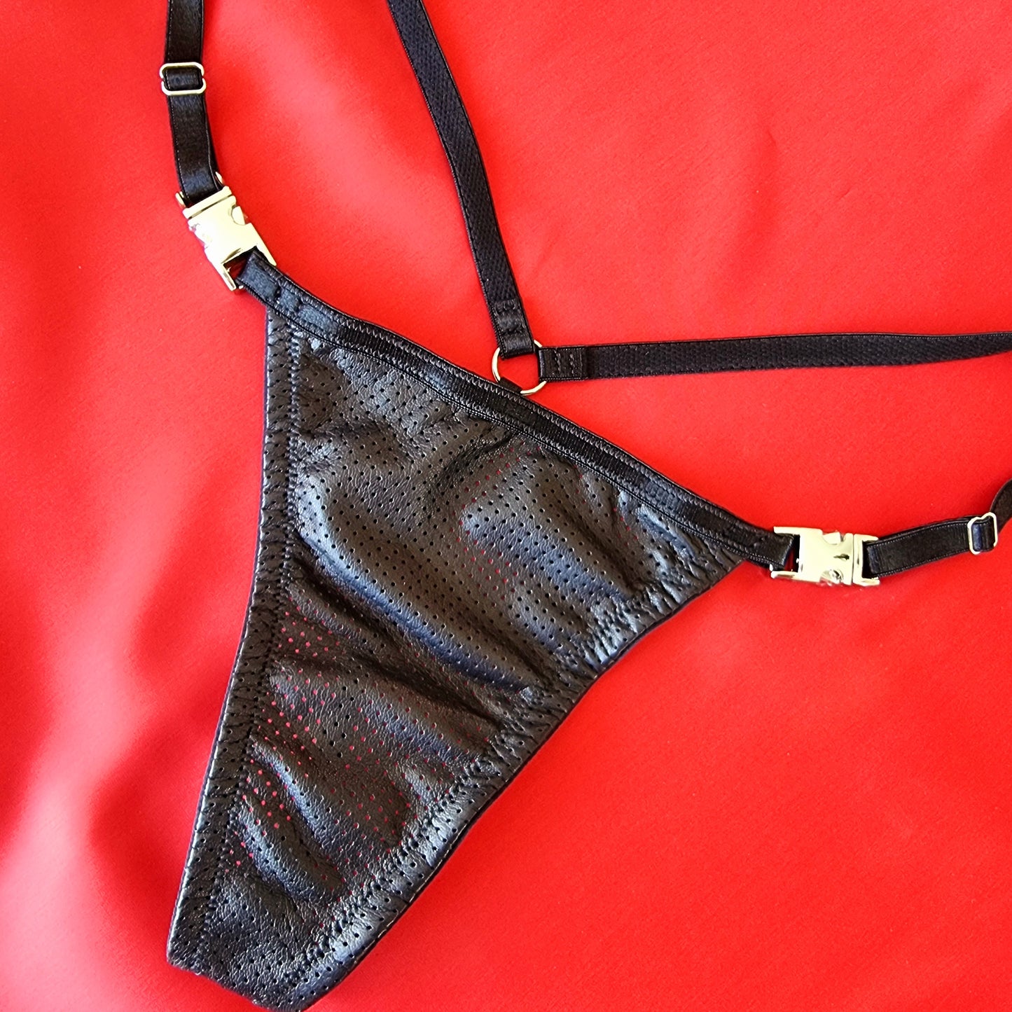 Adjustable Stripper String Perforated Black with silver metalwork size 10 - now at 70% off