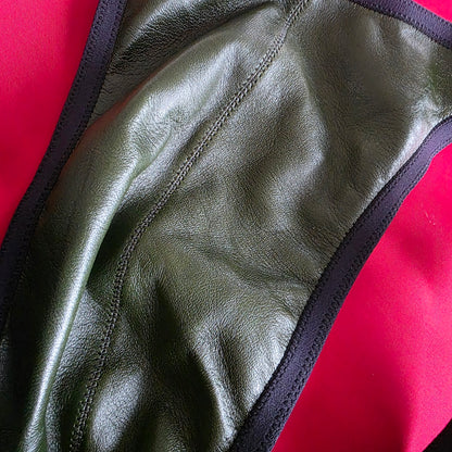 Men's Leather Lined Thong Size 38 Black with Olive Lining