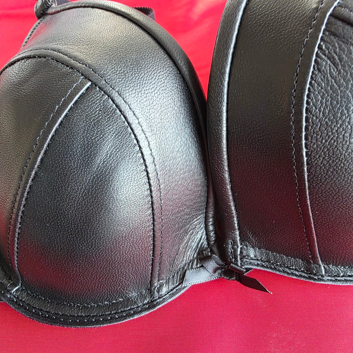 Black Lambskin Nappa Padded Plunge Leather Bra - 32D