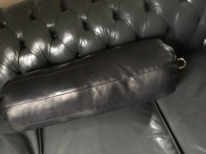 Washable black leather bolster cushion with steel D rings

