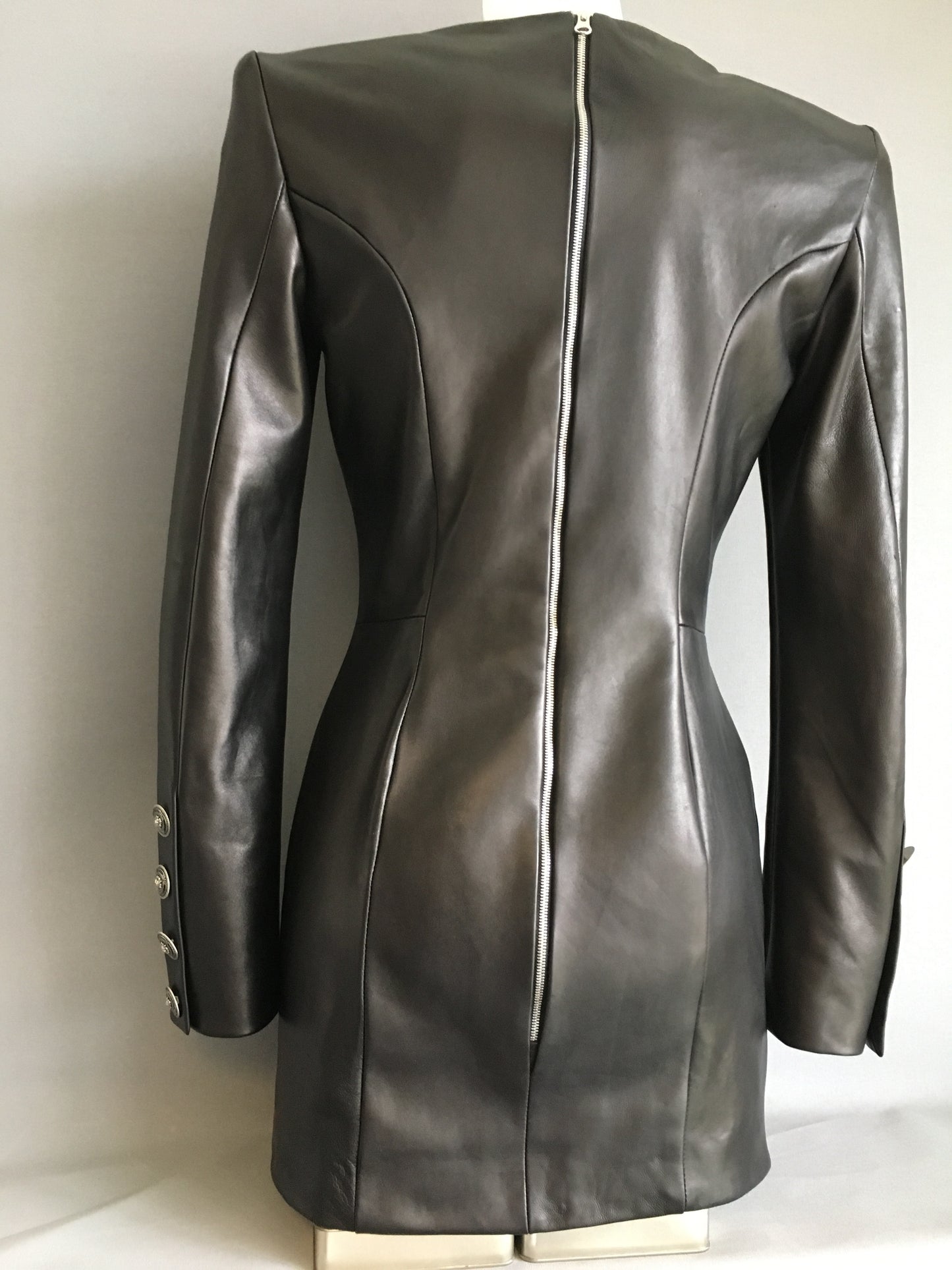 Leather Long Sleeve Plunging Mini Dress