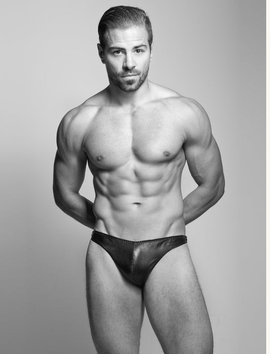 Black eather Men's Briefs - Washable Glove Leather

