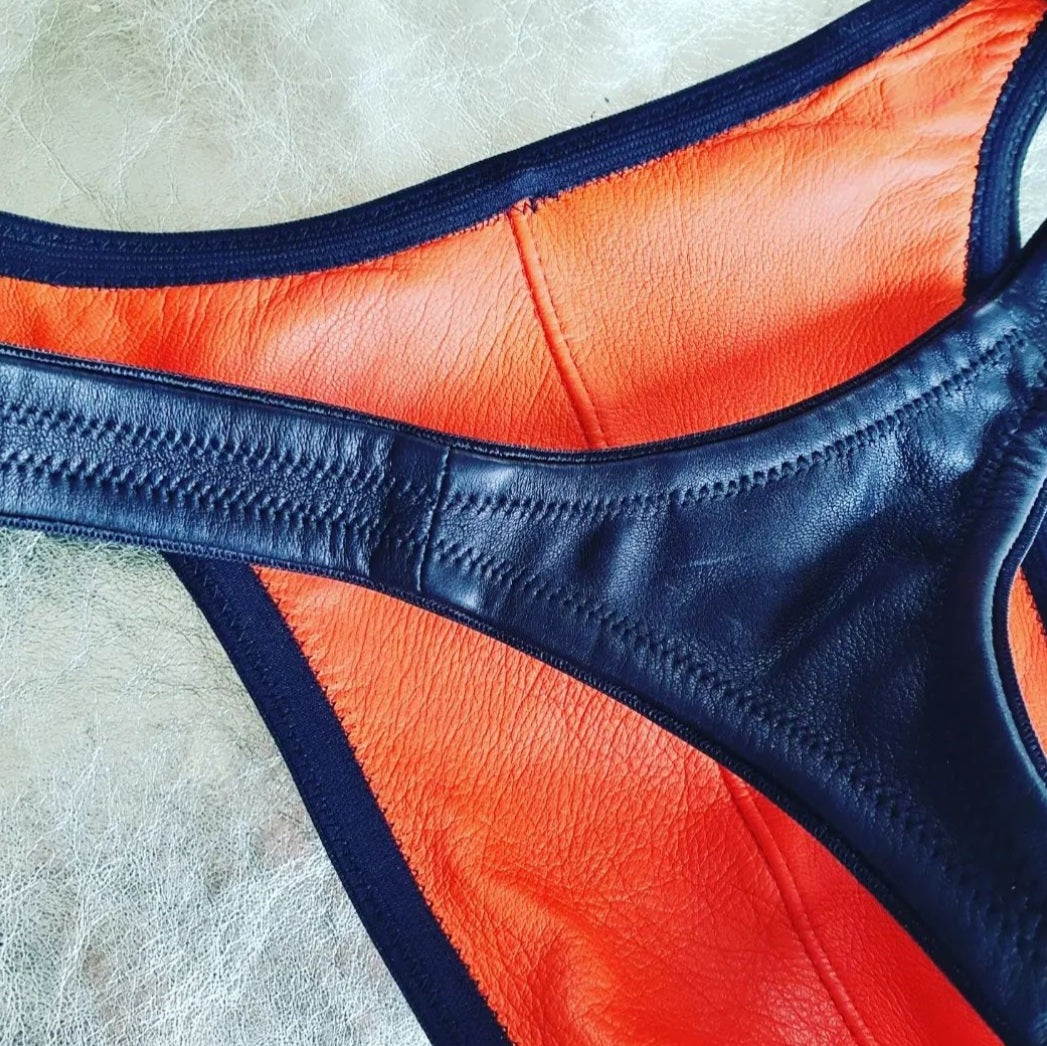 Leather-lined thong for men in black, slight seconds sizes 34-36

