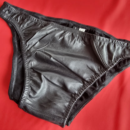 Leather MFWP briefs with men's fit women's pattern in black

