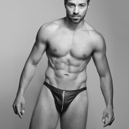 Men's Leather Zip Thong