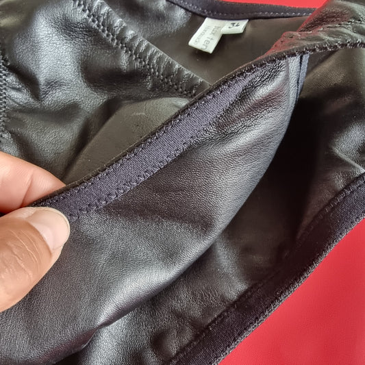 Double-layered luxury leather lined men's hipster briefs in black, sizes 32-40

