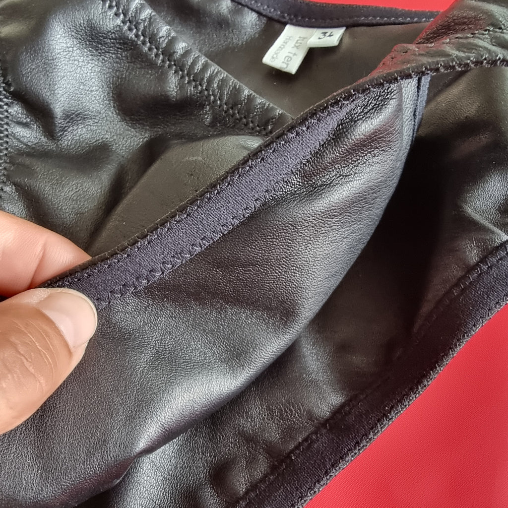 Double-layered luxury leather lined men's hipster briefs in black, sizes 32-40

