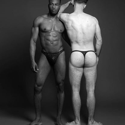 Handcrafted luxury leather men's thong in black

