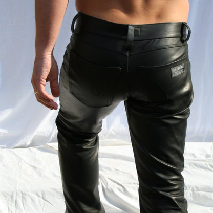 Handmade luxury straight leg leather jeans for men