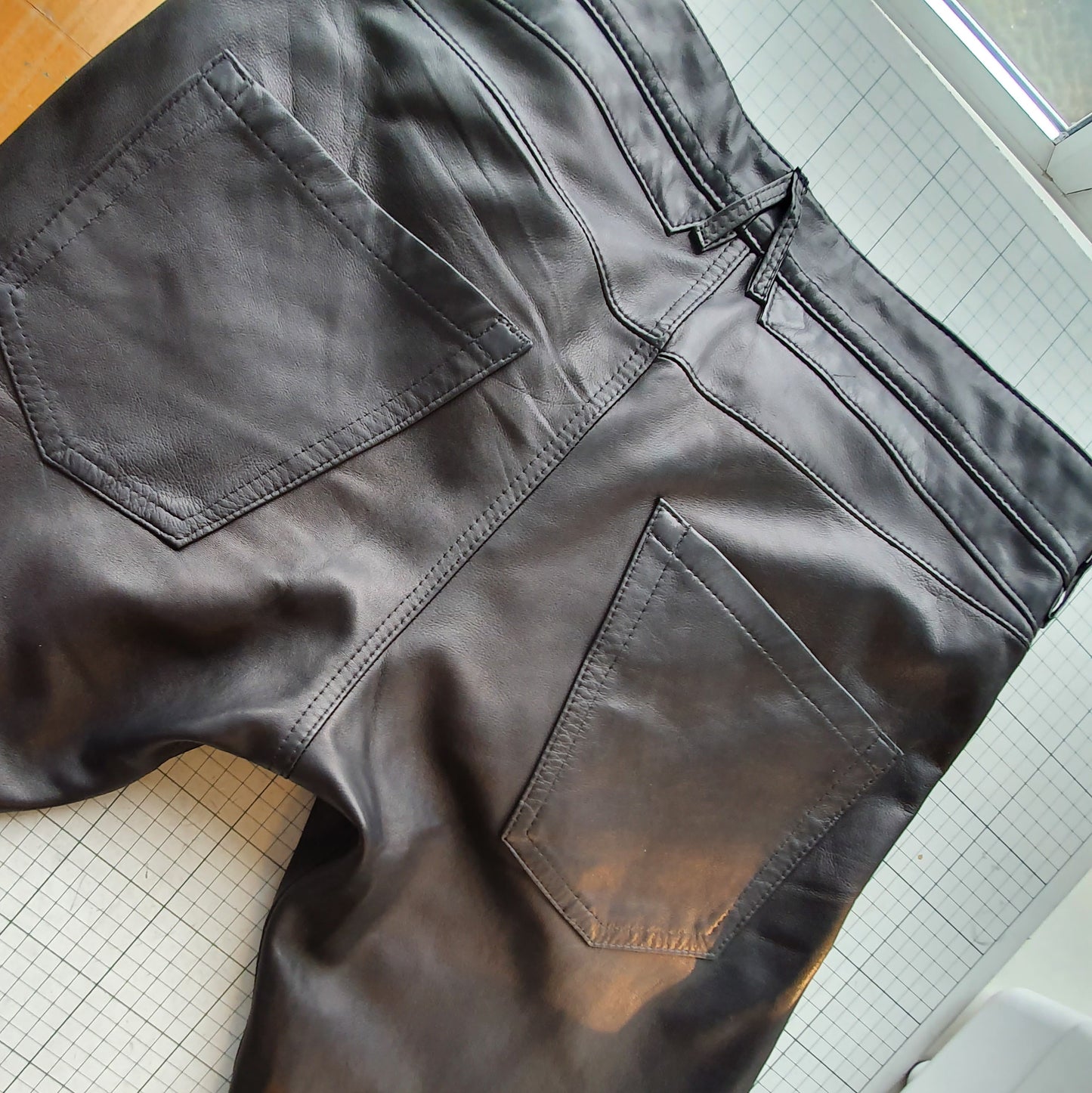 Handmade luxury straight leg leather jeans for men