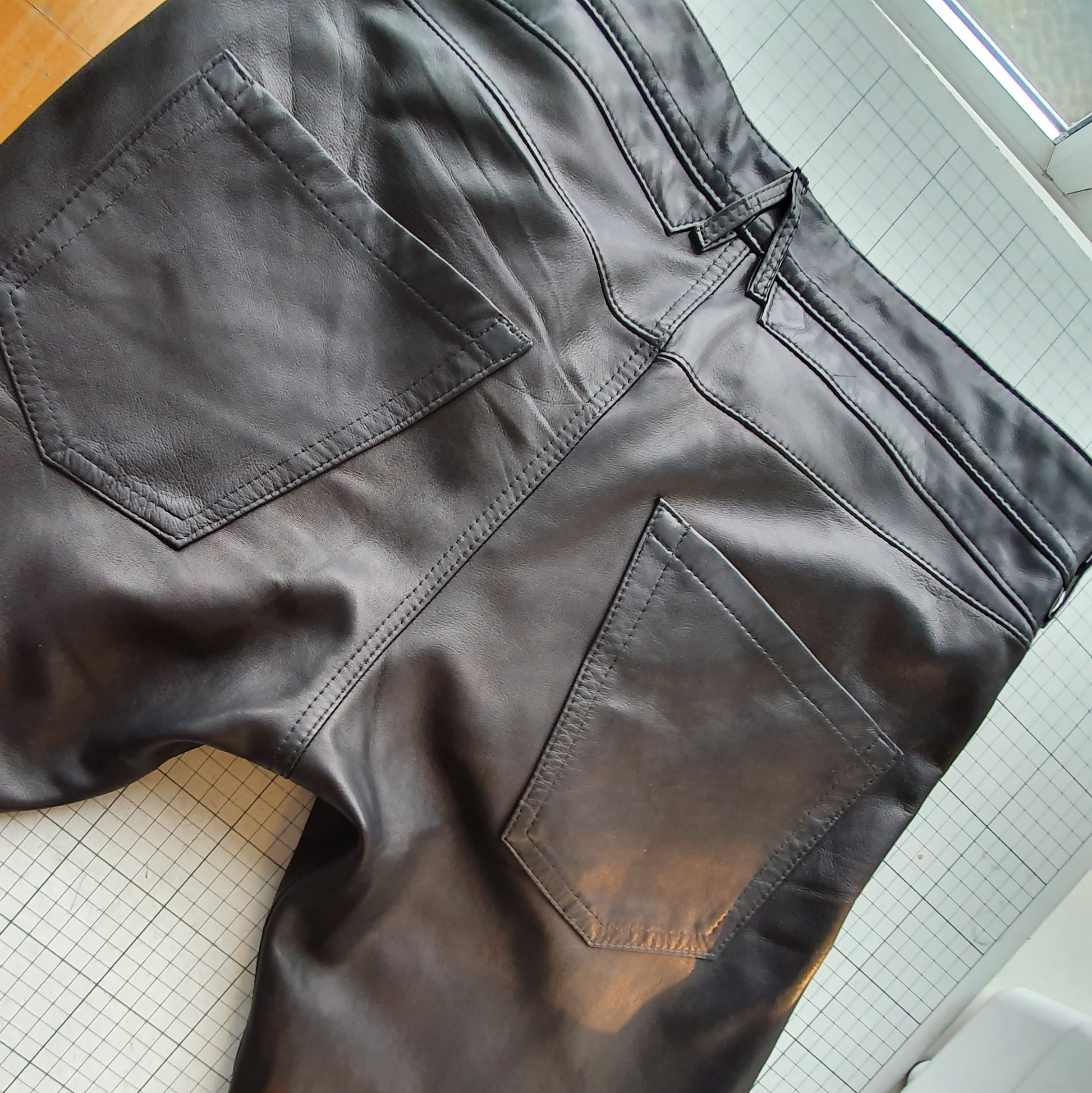 Handmade luxury straight leg leather jeans for men